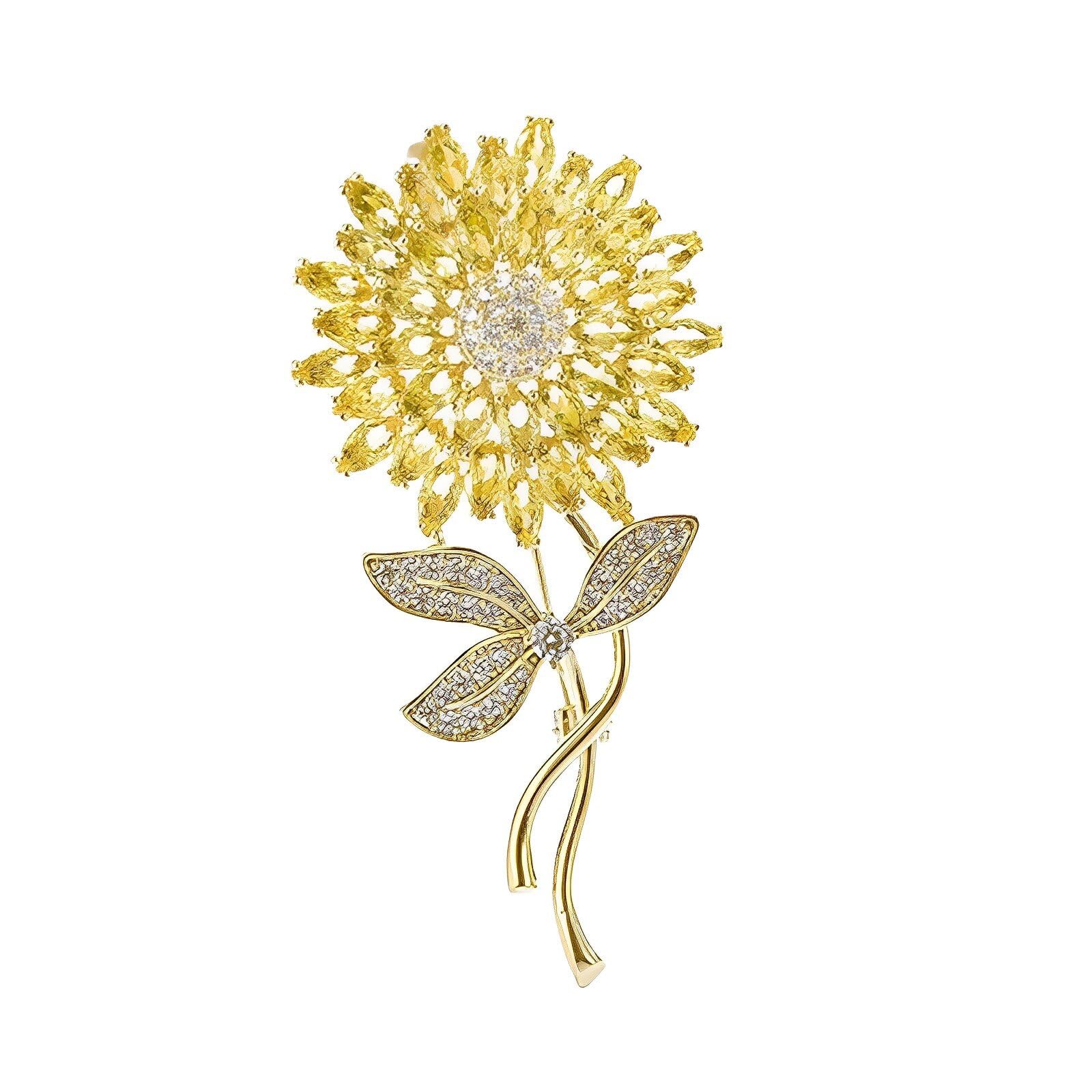 Pin Clasp Sunflower Brooch with Base Gem for Women, Gold-plated Flower Design Lapel Pin Jewelry
