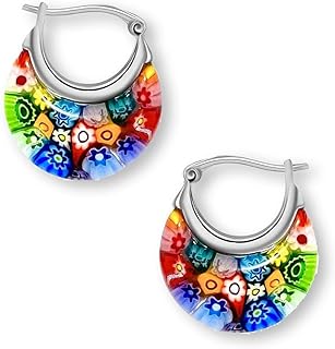 Shop LC Colorful Murano Style Millefiori Glass Hoop Earrings for Women Daisy Flower Stainless Steel Jewelry Trendy Birthday Mothers Day Gifts for Mom 11.6 Gms