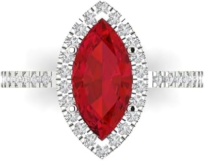 Clara Pucci 2.38ct Marquise Cut Solitaire W/Accent Halo Genuine Simulated Ruby Engagement Promise Anniversary Bridal Ring 18K White Gold