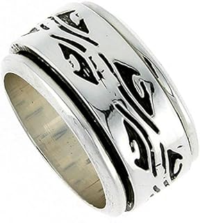 13mm Sterling Silver Mens Spinner Ring Native American Pattern Handmade 1/2 inch wide