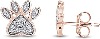 1/20 Carat Round Cut White Natural Diamond Paw Print Stud Earrings In 14k Gold Over Sterling Silver (Color : I-J, Clarity : I2-I3, 0.05 Cttw)