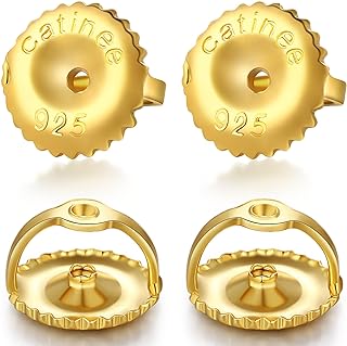 Catinee 2Pairs Gold Screw Earring Backs Replacements,14K Gold Plated 925 Sterling Silver Locking Hypoallergenic Screw On Earring Backs for Studs,Screw Backs Fit ForThreaded Post 0.032"(Gold)