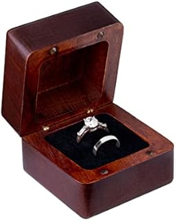 Wood Ring Box for Wedding Ceremony and Engagement – Ring Bearer Box with Protective Ring Cushions and Magnetic Closure