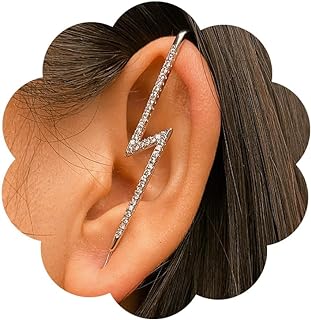 Vintage Ear Wrap Crawler Hook Earrings Crystal Long Piercing Star-Shape Lightning Bolt Exaggerate Wrap Climber Earrings Gold Silver Cz Ear Cuff Earrings for Women and Girls