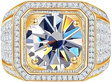 2 Carat Blue Moissanite Men's Wedding Ring with Sterling Silver Band - Round Cut, Lab Created Diamond - For the Discerning Groom