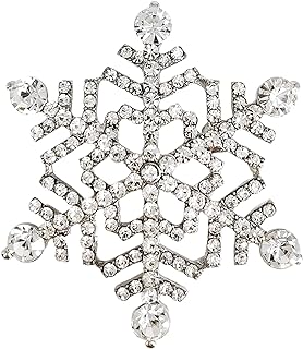SELOVO Silver Tone Women's Sparkly Clear Pin Crystal Snowflake Brooch