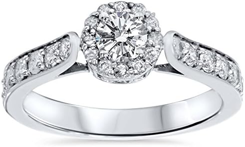POMPEII3 Timeless 1ct Diamond Engagement Ring, Vintage 14K White Gold Design, Size 4, featuring 1/4ct Central White Diamond and 14 Round Accent Diamonds