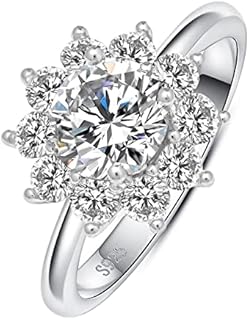 UONBOX 1-2CT Moissanite Rings for Women 18K White Gold Plated 925 Sterling Silver Sunflower Engagement Ring Wedding Diamond Rings Promise Jewelery Anniversary Ring With Certificate Size 5-11