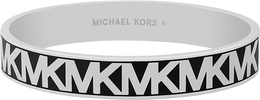 Women's Michael Kors Silver-Tone Brass Bangle Bracelet with Box Chain and Box With Tongue Clasp