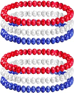 IDesign 2 Set USA American Flag Bracelet Set For Women Mens Red Blue White Beads Stretch Bracelet Set Patriotic 4th Of July Independence Day Gift Pack Of 2 (Beads Bracelet)