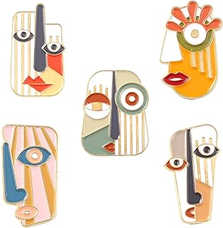 Picasso-Inspired Enamel Art Mask Brooch, Set of 5, with Pin Clasp- Ideal Unisex Gift, Alloy Material