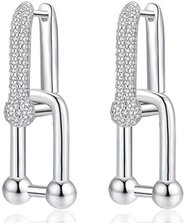 Sterling Silver U Hoop Earrings & Link Chain Necklace Set - Hinged Hoop Closure, No Gemstone - Chic Y2K Style Jewelry for Women - Perfect Birthday Gift for Mom