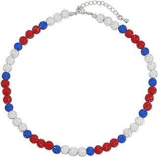 Philadelphia Phillies Fan Baseball Necklace with Cubic Zirconia and Clay Beads on Ball Chain with Ball Clasp