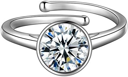 Silver-Plated Adjustable April Birthstone Engagement Ring with Cubic Zirconia for Women and Girls - Versatile Open Design
