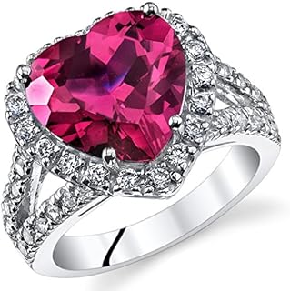 Large 6.25 Carats Heart-Shaped Created Ruby Engagement Ring in 925 Sterling Silver for Women, Sizes 5 to 9