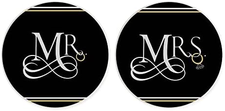 Mr and Mrs Wedding Rings Navy Blue 2.75 x 2.75 Ceramic Car Coasters Pack of 2