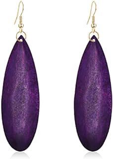 Bohemian Teardrop Dangle Earrings with Hypoallergenic Alloy Back Finding for Women, Natural African Wood Design