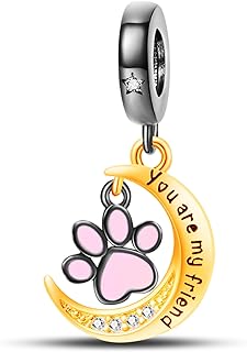 NUJIFFY 925 Sterling Silver Charms Beads for Bracelets & Necklaces, Pink Claw Shaped Cute Crescent Moon Charm Birthday Gifts Pendant Jewelry for Women Men Teens