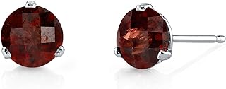 Peora Solid 14K White Gold 2.25 Carats Garnet Earrings for Women, Hypoallergenic Martini Studs, Round Shape 6mm, AAA Grade, January Birthstone, Friction Back