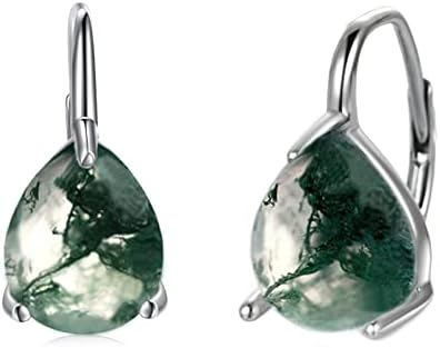 Teardrop Moss Agate Opal Larimar Turquoise Black Onyx Rose Quartz Amethyst Garnet Moonstone Leverback Earrings 925 Sterling Silver Hoop Earrings for Women Birthstone Jewelry Gifts