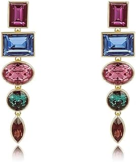 Colorful Sparkly Rhinestone Dangle Earrings - Multicolor Royal Blue Rainbow Emerald Green Glitter Prom Iridescent Pom Pom Statement Pink Stone Gemstone Drop Earrings For Women