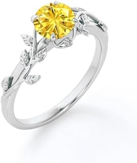 Elegant Black Gemstone Engagement Ring for Women - Sterling Silver with 18K Gold Plating, 7mm Round Shaped Birthstone with Vintage Branch Design