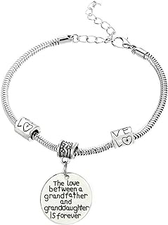 Lobster Claw Clasp Grandchildren Charm Bracelet - Stainless Steel Snake Chain - Grandfather and Granddaughter Love Token - Luvalti Family Pendant Design