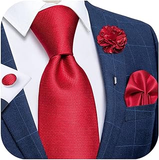 Men's Paisley Plaid Solid Floral Silk Tie, Handkerchief, and Lapel Pin Brooch Set by DiBanGu - A Perfect Gift for Special Occasions