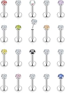 Vsnnsns 20G 18G 16G Push in Lip Rings Stainless Surgical Steel Labret Jewelry Monroe Lip Rings Nail Cartilage Tragus Helix Earrings Studs Nose Ring Medusa Piercing Jewelry For Women Men 20Pcs CZ