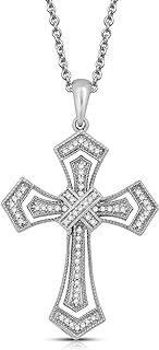 White Diamond-Studded Sterling Silver Cross Pendant Necklace with Lobster Claw Clasp, 18-inch Cable Chain for Women, Exquisite Cross Design from India