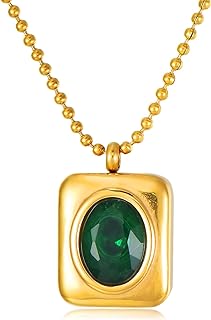 Emerald Necklaces for Women Agate Necklace 18k Gold Plated Square Pendant Dainty Green Crystal Jewelry Anniversary Christmas Gift for Wife Mom