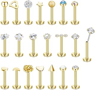 Stainless Steel Threadless Nose Stud with Cubic Zirconia for Unisex - Medusa, Cartilage, Monroe Style Piercing