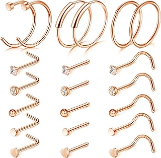 D.Bella 20G Nose Rings for Women Nose Piercings Jewelry Hypoallergenic Nose Rings Hoops L Shaped Nose Studs 8mm 10mm 12mm Hoop Nose Piercing Jewelry
