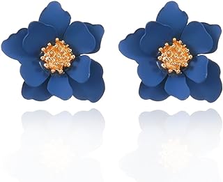Vibrant Camellia Flower Stud Earrings with Push Back Design - Alloy & Acrylic Multilayered Petal Jewelry for Women and Girls