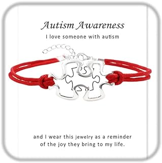 Elastic Copper Autism Awareness Bracelet with 7 Chakra Beads for Women/Men and Puzzle Heart Design - Gift for World Autism Day