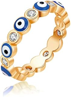 Evil Eye Ring for Women 18K White Gold Plated Evil Eye Band Cubic Zirconia Braided Engagement Promise Statement Ring Jewelry Size 6-10