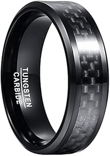 Stylish 8mm Tungsten and Carbon Fiber Men's Wedding Band, Size 7-12, No Gemstone Design for Groom, in Elegant Black