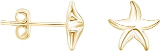 14K Yellow Gold-Plated Sterling Silver Starfish Stud Earrings with Sparkling White Cubic Zirconia for Women, Push Back