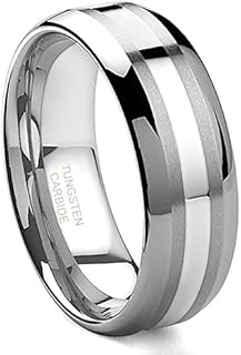 8MM Tungsten Carbide 14K White Gold Inlay Wedding Band Ring Size 5-14
