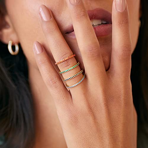 14K Gold Plated Sterling Silver Colored CZ Stones Stackable Ring | Simulated Diamond Eternity Bands for Women
