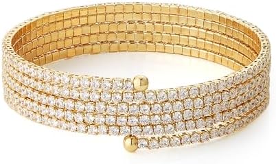 HZMAN Crystal Rhinestone Cuff Bracelet for Women Girl Dainty MultiLayer Bracelet 6 Rows Layered Bracelets Jewelry for Prom Party Wedding