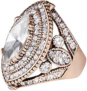 Vintage Turkish Wedding Ring for Women with Crystal Gem Shape, Antique Gold Plated Alloy & White Resin