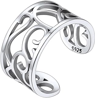 SILVERCUTE Toe Ring, Chic 925 Stamped Toe Ring, Band/Leaf Toe Ring, Sterling Silver Open Adjustable Toe Ring Set, Adjustable Pinky Rings