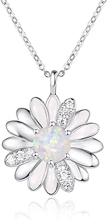 Women's 925 Sterling Silver Daisy Pendant Necklace with Rolo Chain, Spring Ring Clasp, and Opal Gem: Timeless Floral Jewelry Gift from KINGWHYTE