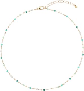 Bohemian Bead Necklace, Summer Beaded Necklace Aesthetic Green Cubic Crystal Necklace Beach Jewelry Prom Party Festival Accessory for Teens Girls Women