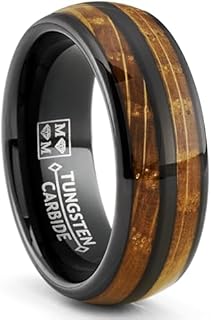 Metal Masters CO. Mens Gunmetal Black Tungsten Engagement Ring Whiskey Barrel Grain Wood Inlay Wedding Band 8MM