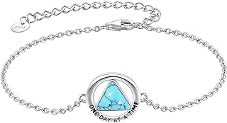 Lobster Claw Clasp Turquoise Charm Bracelet, Box Chain Design, 925 Sterling Silver, Perfect Gift for Women, AA Recovery Sobriety Jewelry