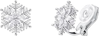 Clip-On Cubic Zirconia Snowflake Earrings for Women, Non-Pierced Silver-Plated Crystal Winter Design