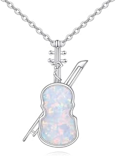 CRMAD Violins Necklace for Women Sterling Silver Opal/Turquoise Necklace Violins Jewelry Gift for Girls