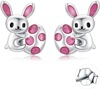 Sterling Silver Bunny Stud Earrings with Push Back for Women, Charming Rabbit Design - Perfect Mother's Day, Birthday, or Easter Gift for Girlfriend, Daughter, or Wife